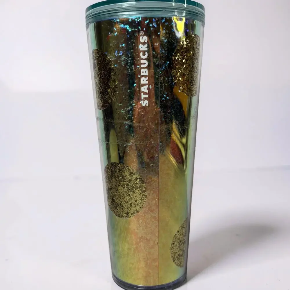 Starbucks Holiday 2020 Gold Glitter Polka Dot Venti Cold Cup Tumbler 24oz